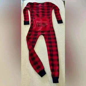 ✨Lazy One Bear Cheeks trap door kids 6 flame retardant Plaid Onesie Flapjack